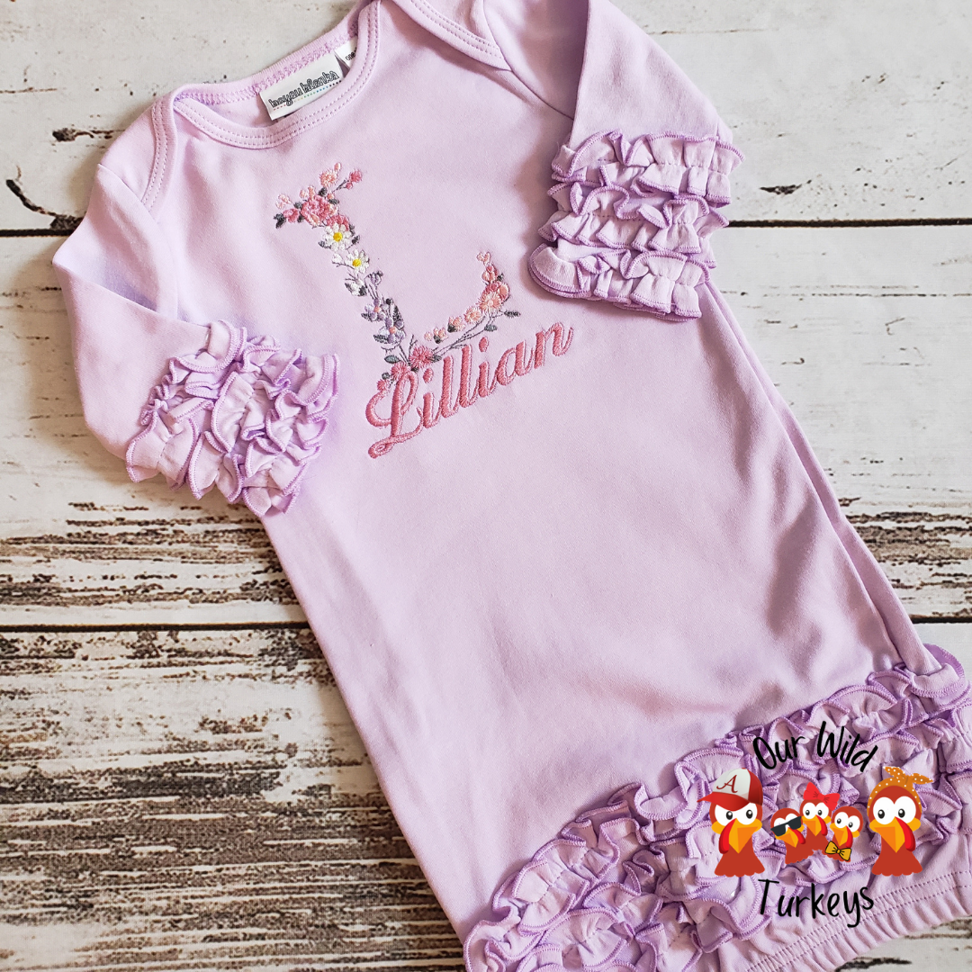 Personalized Floral Baby Gown for Baby Girl