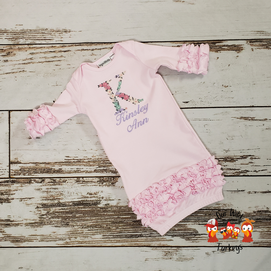 Personalized Floral Baby Gown for Baby Girl