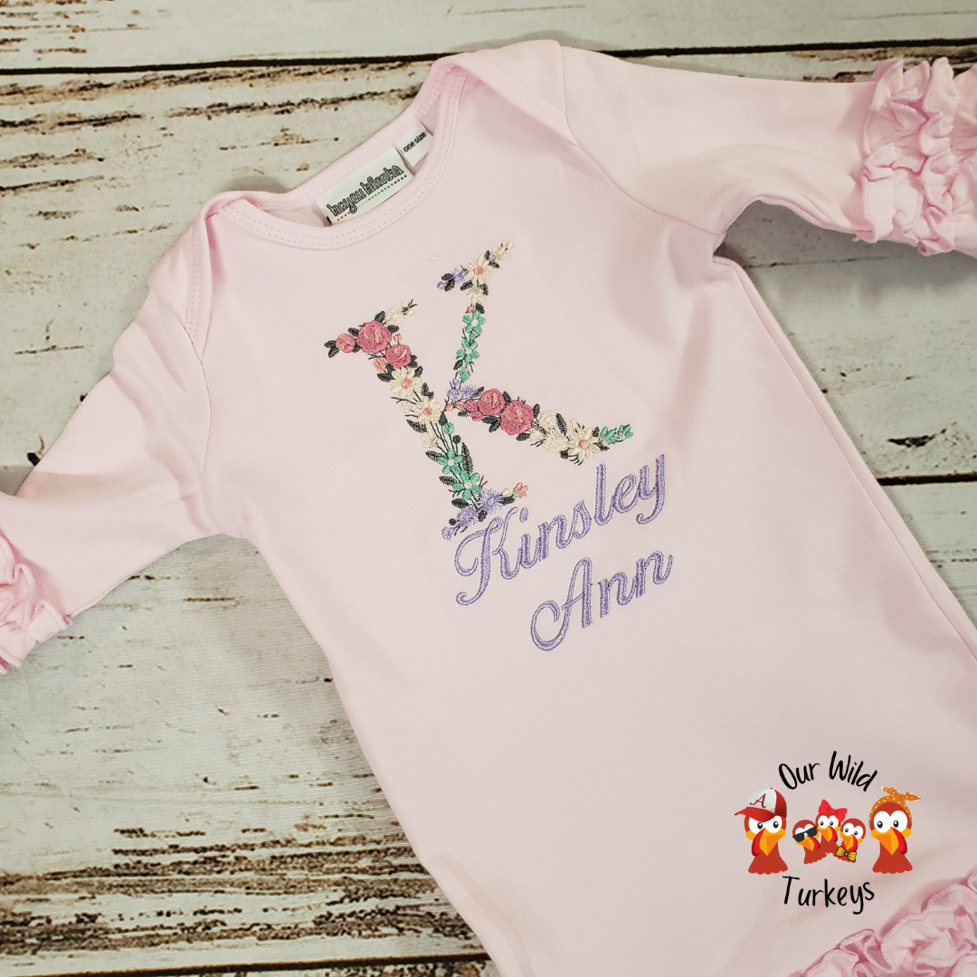 Personalized Floral Baby Gown for Baby Girl