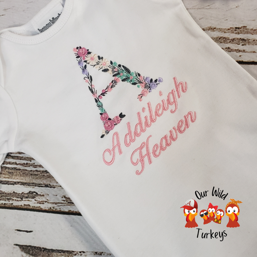 Personalized Floral Baby Gown for Baby Girl