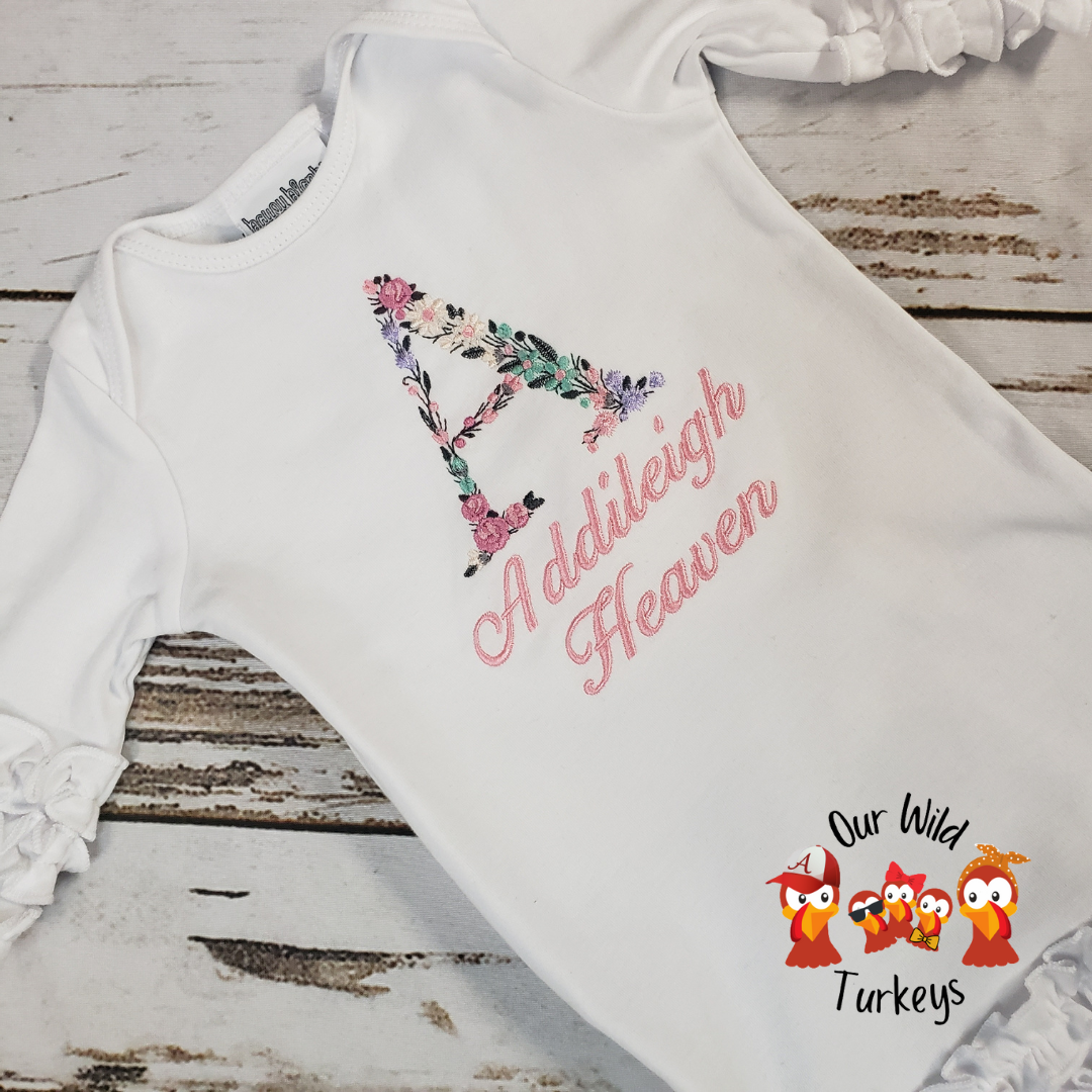 Personalized Floral Baby Gown for Baby Girl