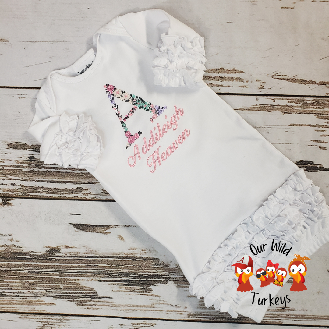 Personalized Floral Baby Gown for Baby Girl