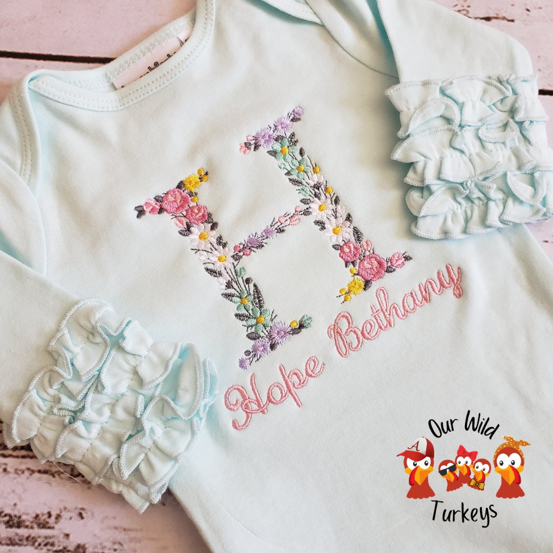 Personalized Floral Baby Gown for Baby Girl