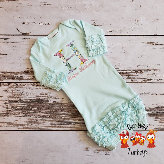 Personalized Floral Baby Gown for Baby Girl