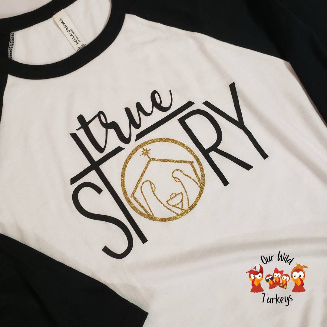 True Story Nativity Christmas Raglan Shirt