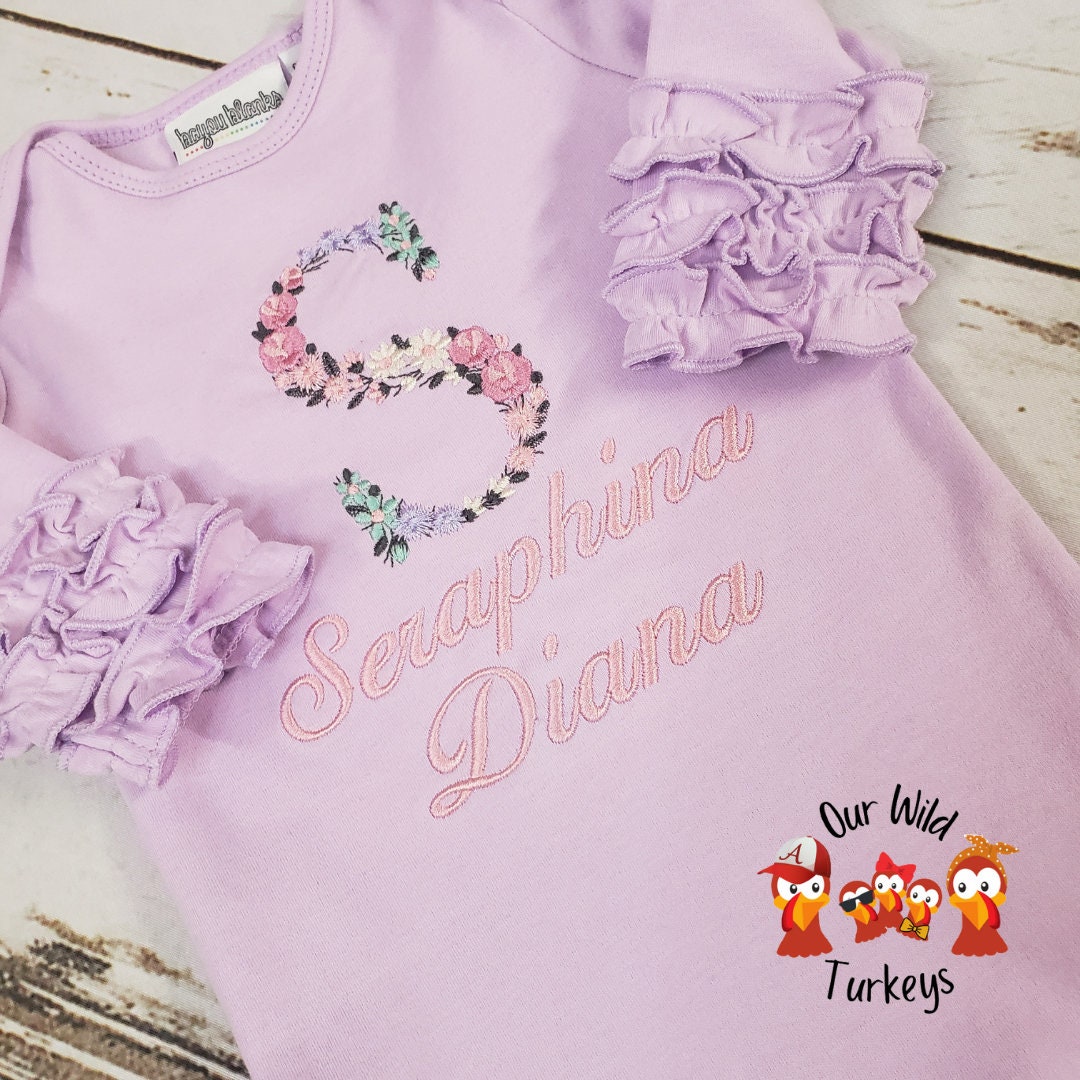 Personalized Floral Baby Gown for Baby Girl